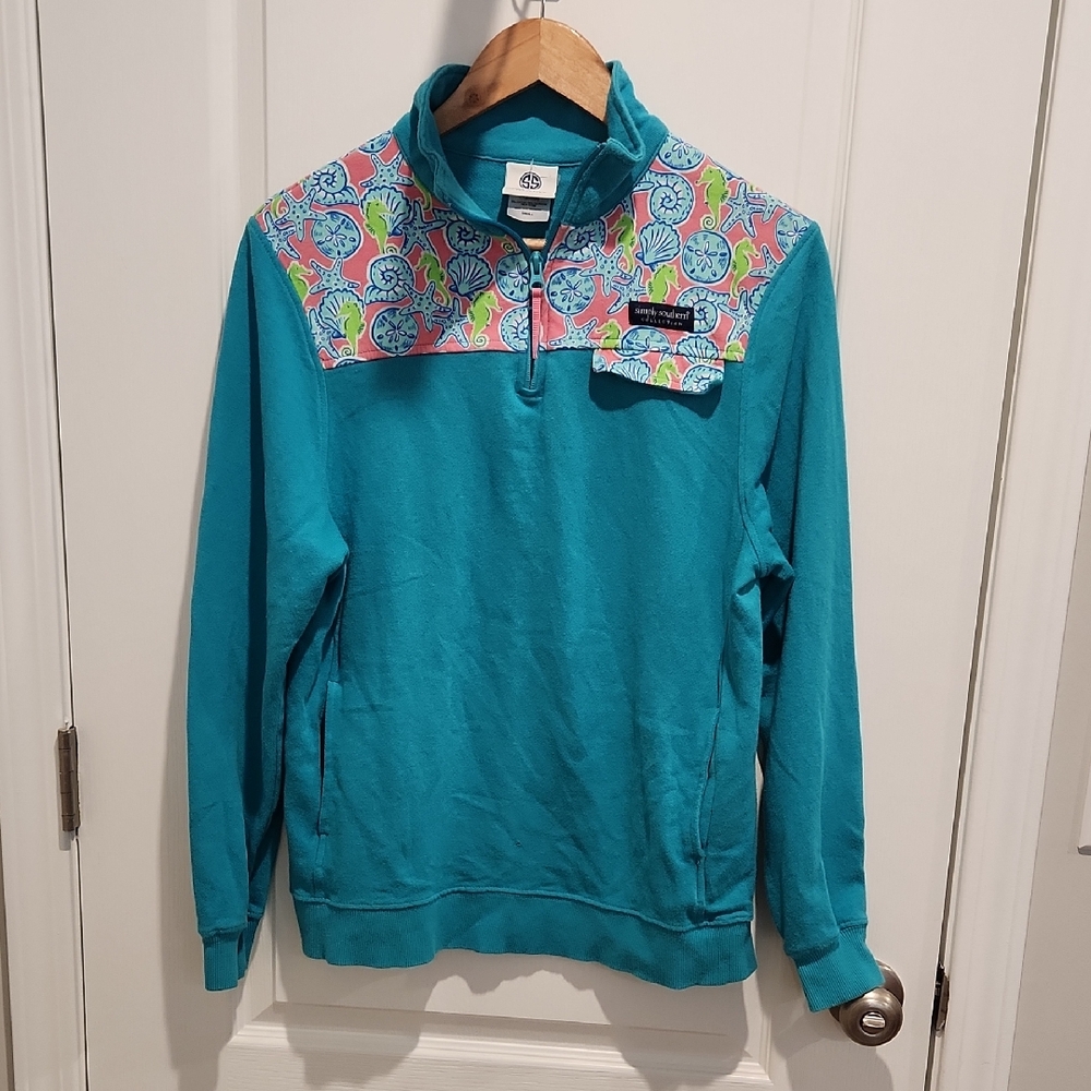 Simply Southern Teal and Multicolor Zip Pullover